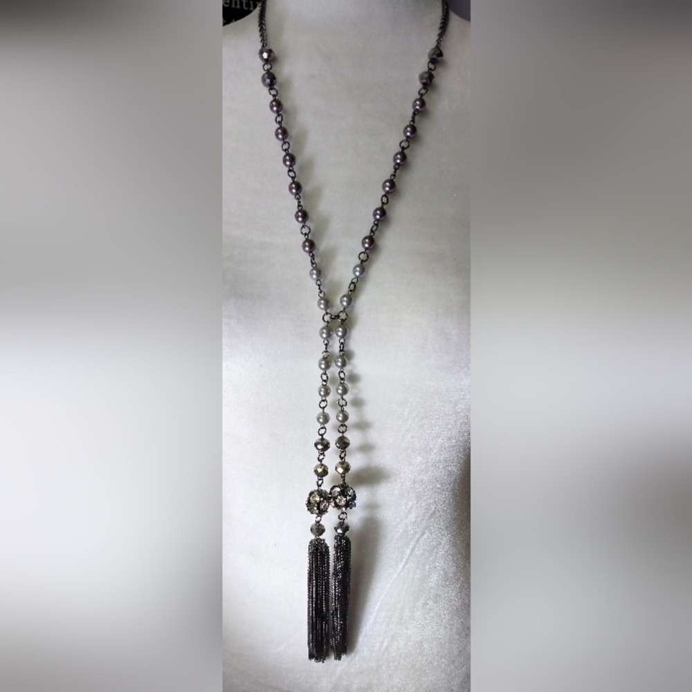 Unbranded gun metal, faux grey pearls and faceted crystal beads. OS
